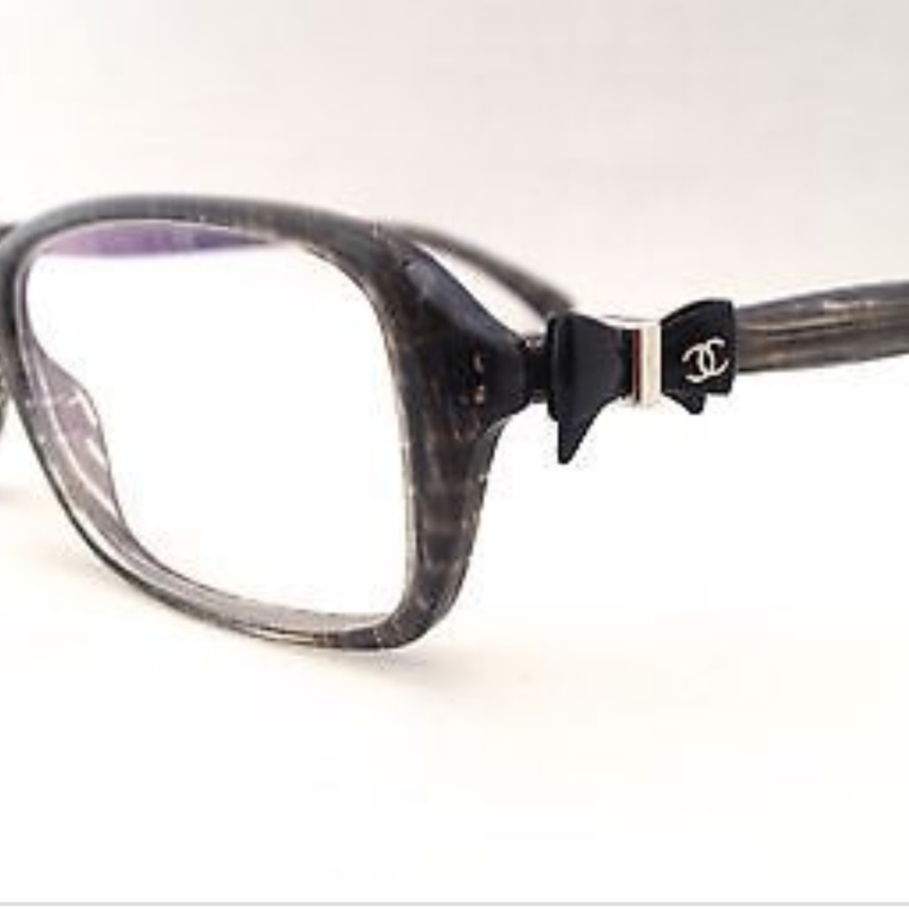 Chanel Gray Tweed Bow Eyeglasses With Original Case